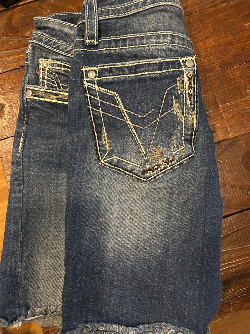 Vigoss Dark Blue Distressed Cropped Jeans with Frayed Hem